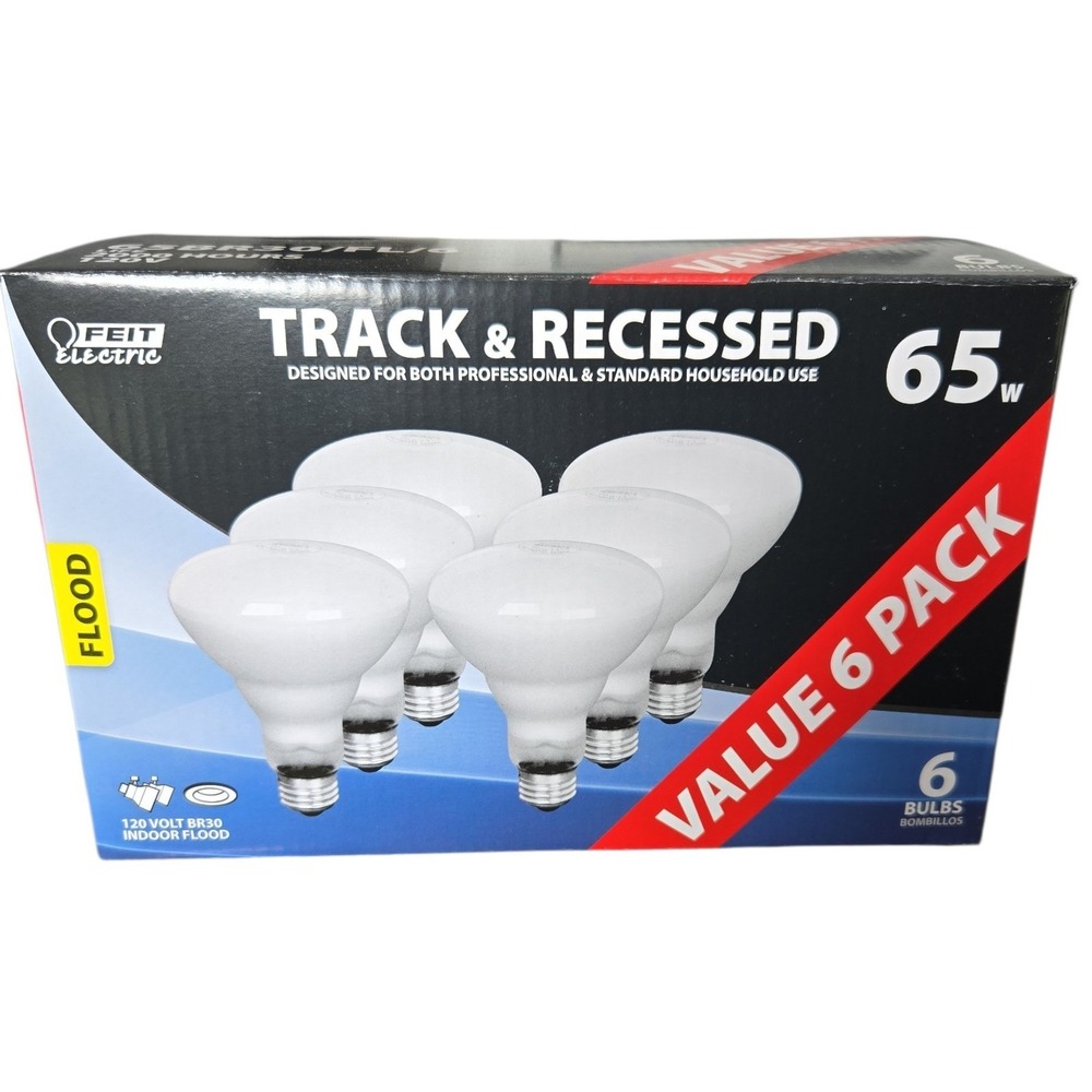 Feit Electric BR30 65W Indoor Flood‎ Light Bulbs 6-Pack 120V Track Recessed NEW